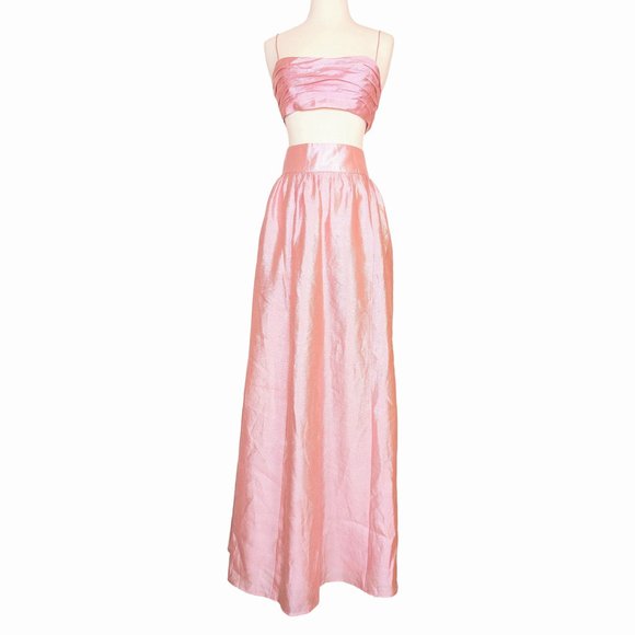 Reformation Carlow Two Piece Dress Crop Top Skirt Set Soft Pink 0 NEW - Picture 3 of 9